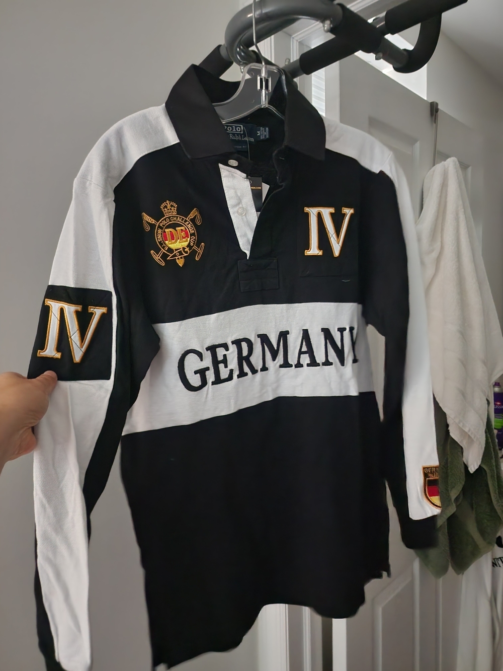 Long-Sleeve Rugby Shirt - Black & White, Germany Crest